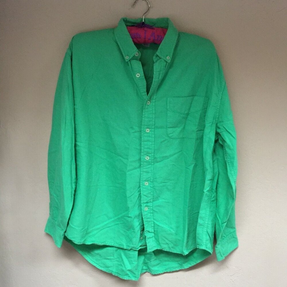Fresh Produce Mens Medium Button-Down Long Sleeve Casual Shirt Pocket Green